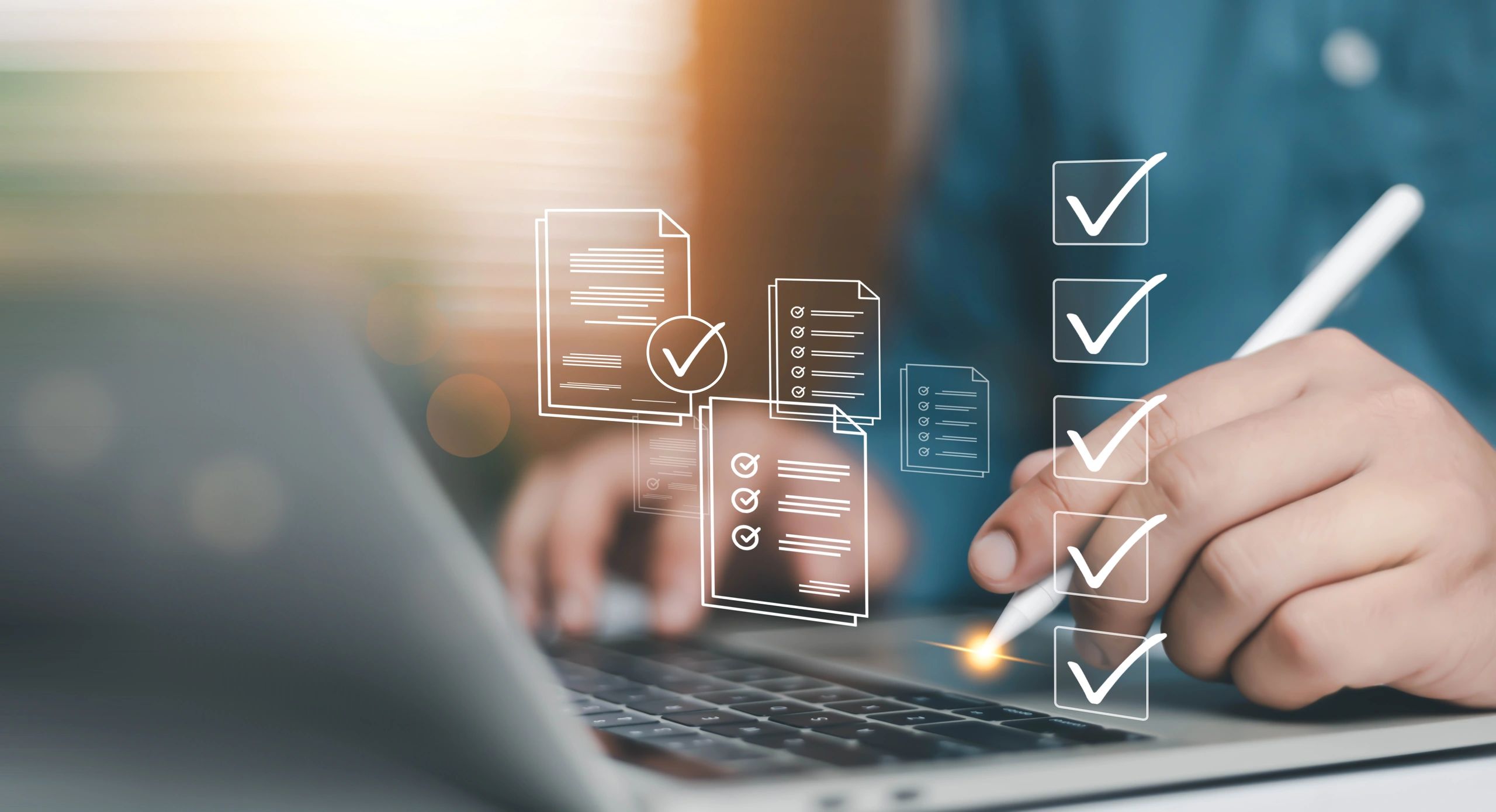 Digital checklist and workflow approval on a laptop